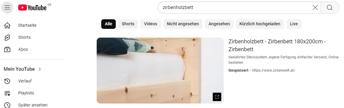 Google Werbung Beispiel 2 - Zirbenholzbett