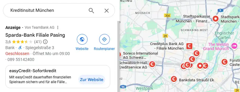Google Werbung Beispiel 3 - Kreditinstitut München